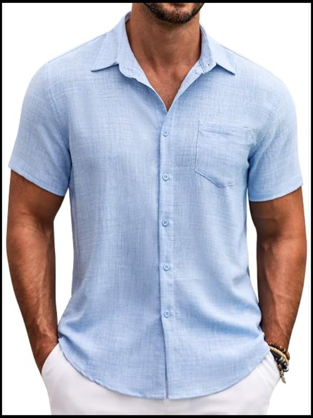 Mens Button Down Short Sleeve Shirt Casual Summer Textured Pocket